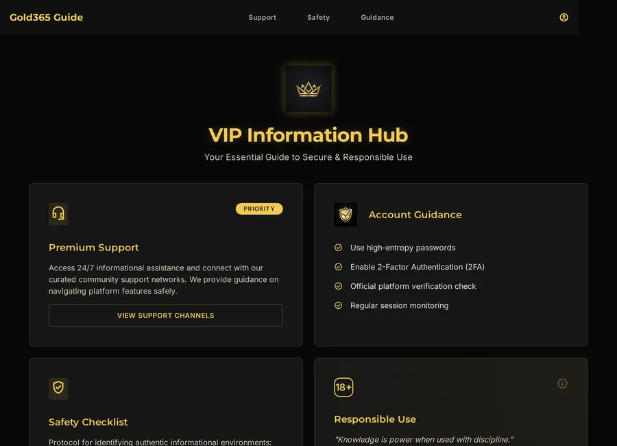 Gold365 VIP support and account access information graphic in gold and black